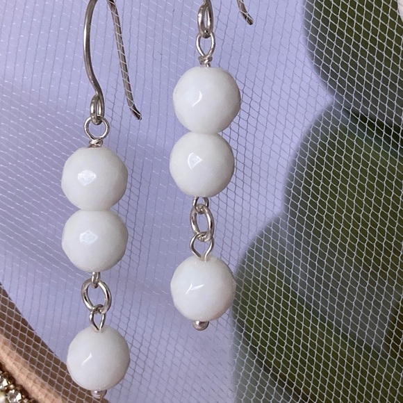 WHITE Jade Beads & Sterling Silver Earrings - Picture 4 of 12